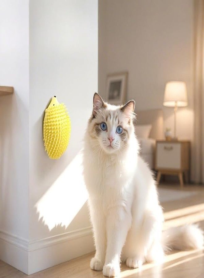 GNOLY فرشاة GNOLY لتخفيف الحكة للحيوانات الأليفة على شكل قنفذ لطيف - أداة تنظيف ذاتية متينة من مادة TPR للكلاب والقطط - شعيرات ناعمة توفر تدليكًا لطيفًا، وتقلل من تساقط الشعر، وتحسن عادة التنظيف (قطعة واحدة) (أصفر) - Image 2